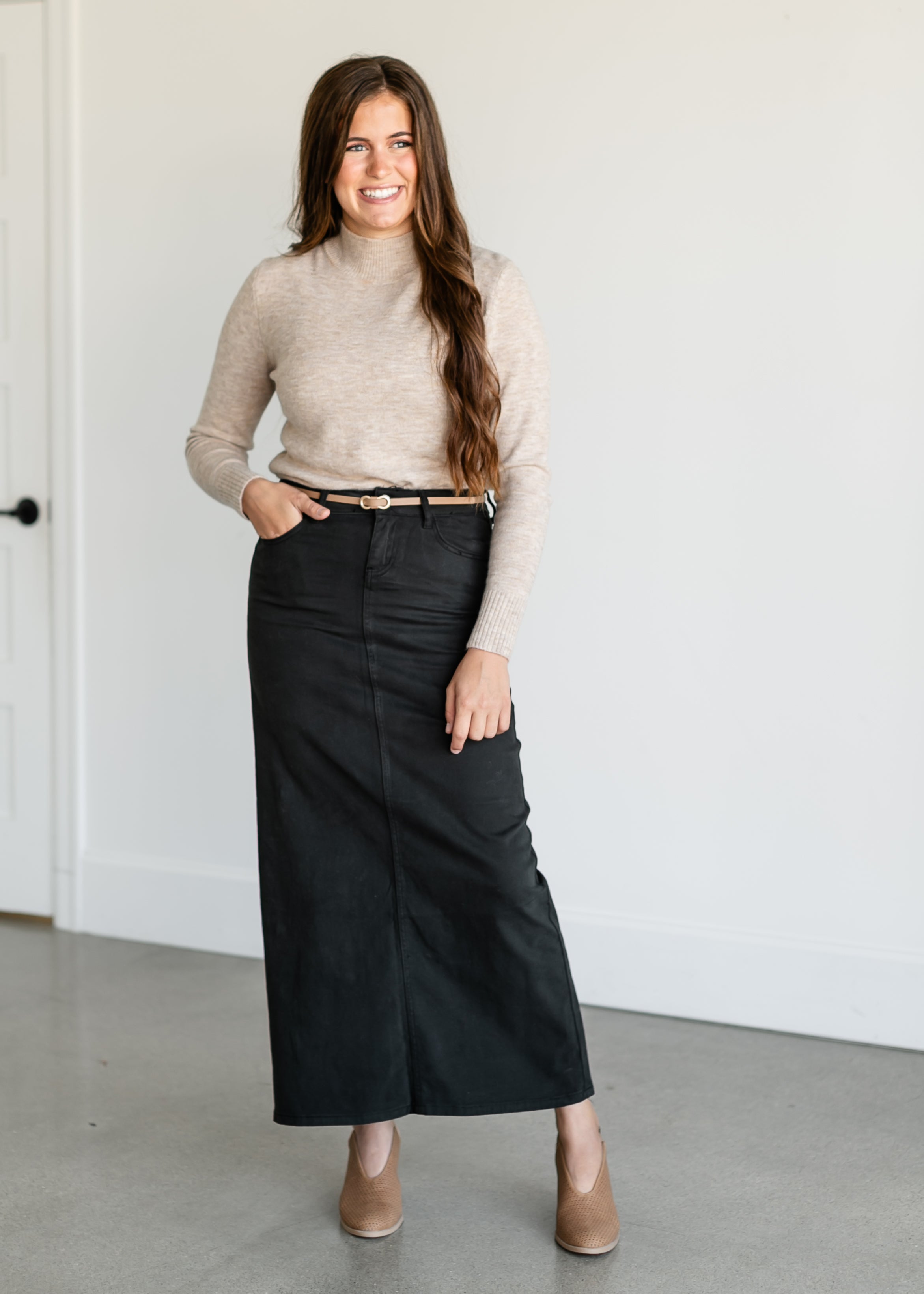 Stella Sable Black Denim Maxi Skirt