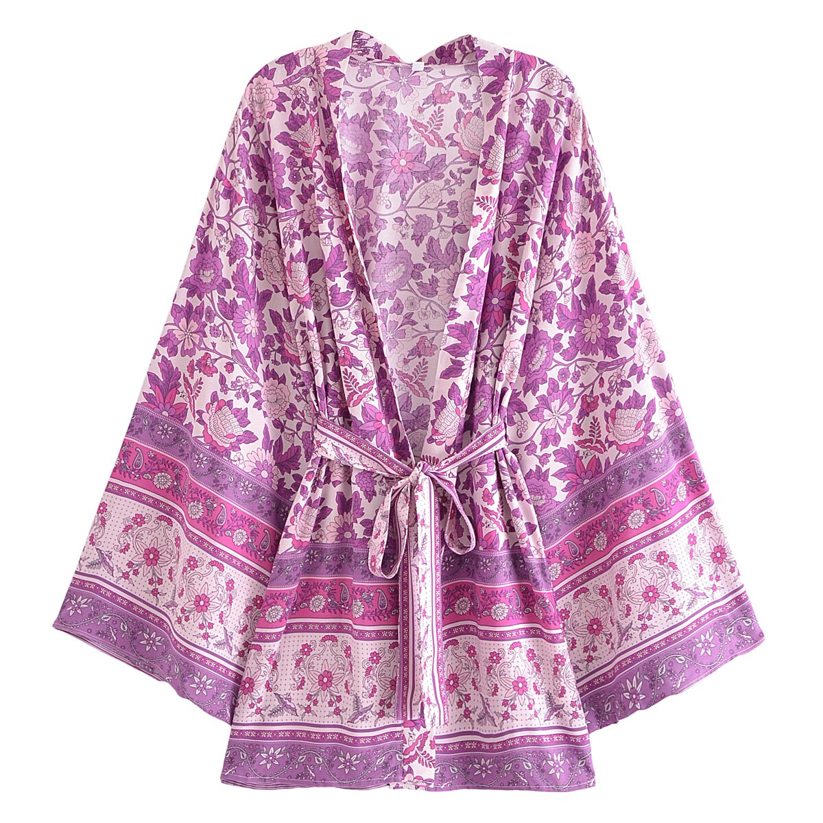 Lavender Lovebirds Boho Floral Print Short Robe