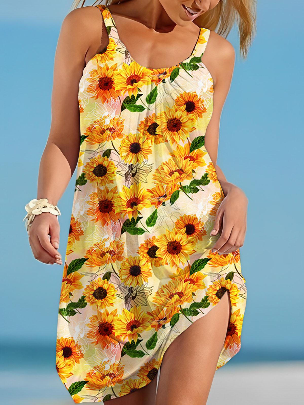 Women's Sunflower Print Casual Dress