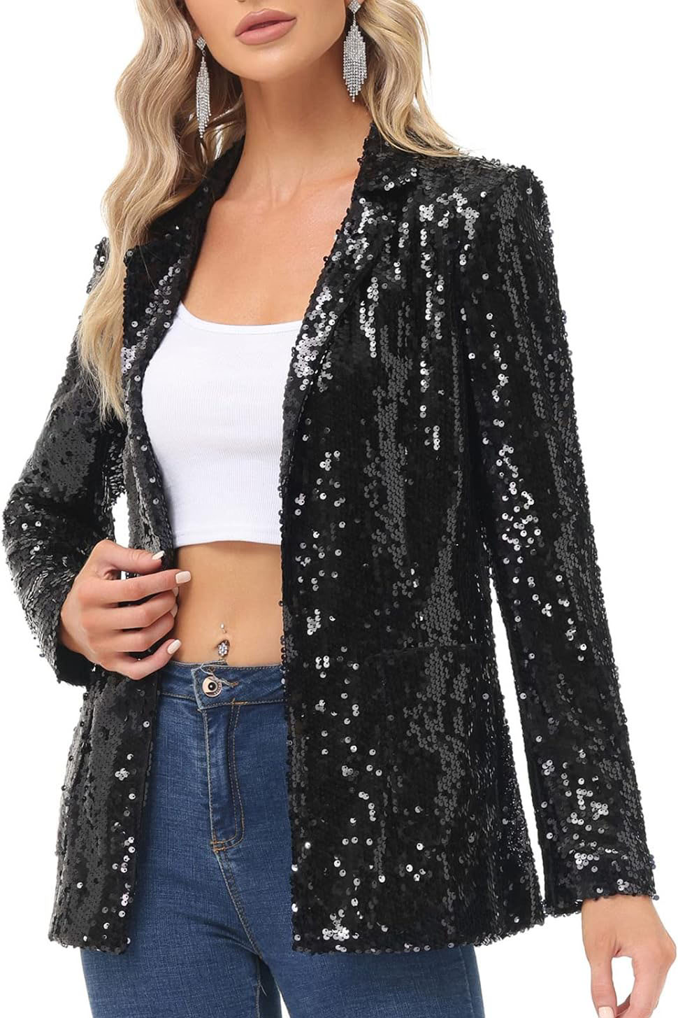Sparkly Cardigan Coat with Pocket
