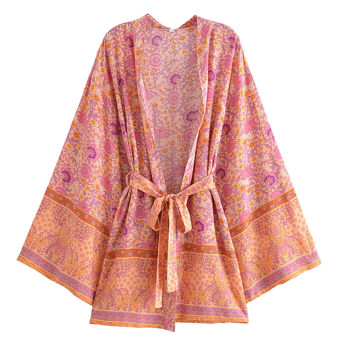 Sweet Orange Boho Floral Print Short Robe