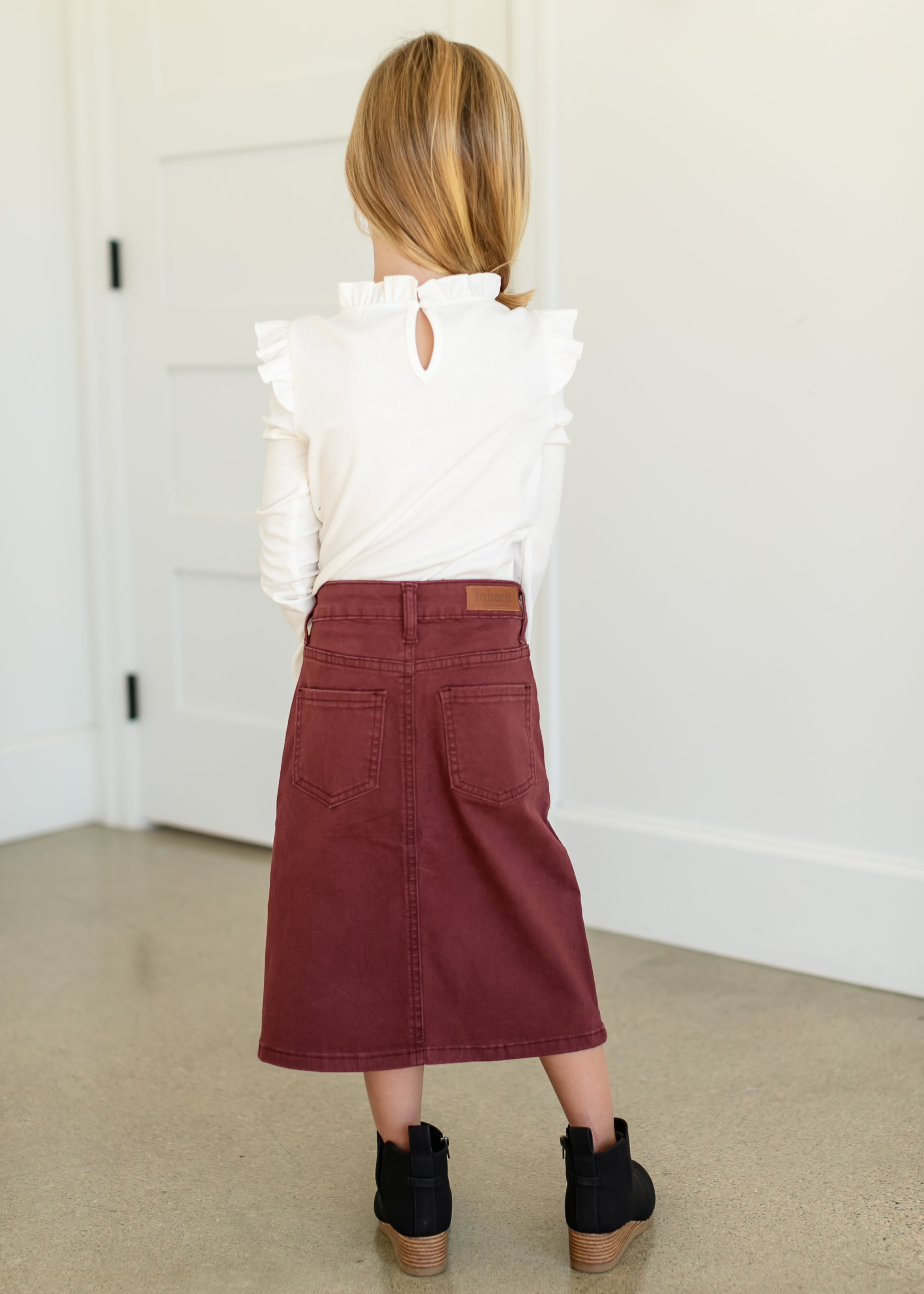 Girls Remi Burgundy Midi Skirt