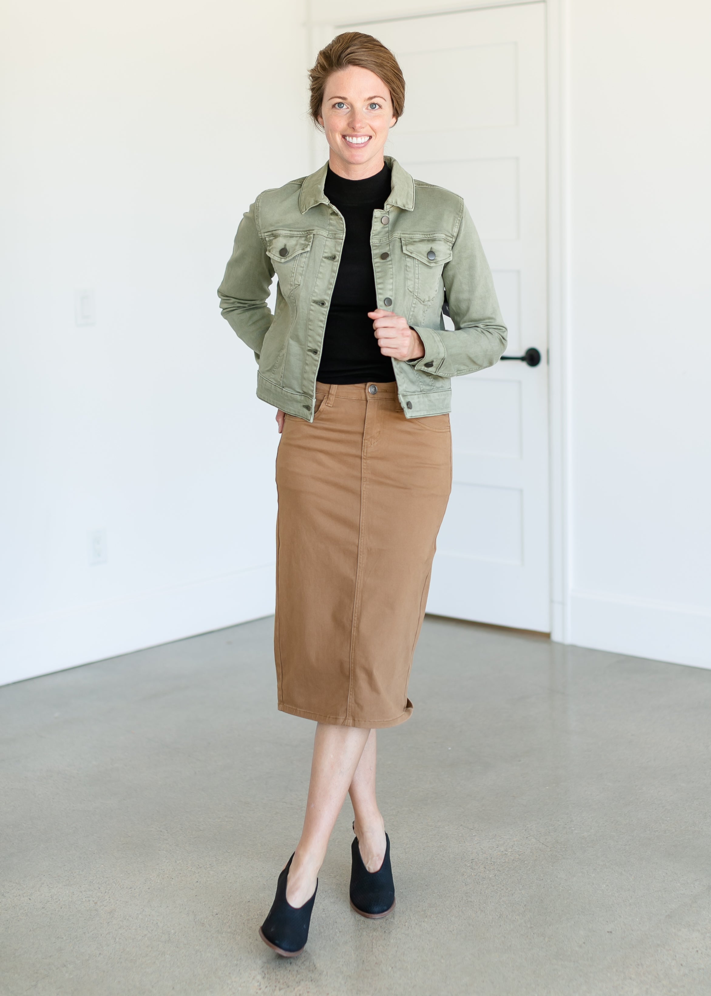 Remi Toasted Coconut Denim Midi Skirt