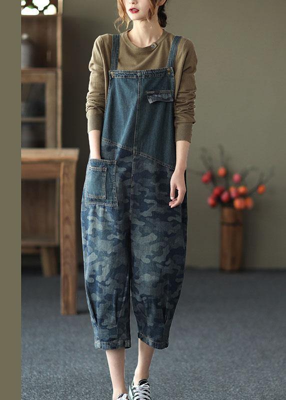 Classy Dark Blue Retro Print Cotton Body Suits Romper