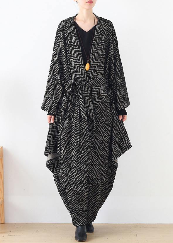 High end stripe style irregular women's suit British fashion big temperament black two piece set autumn